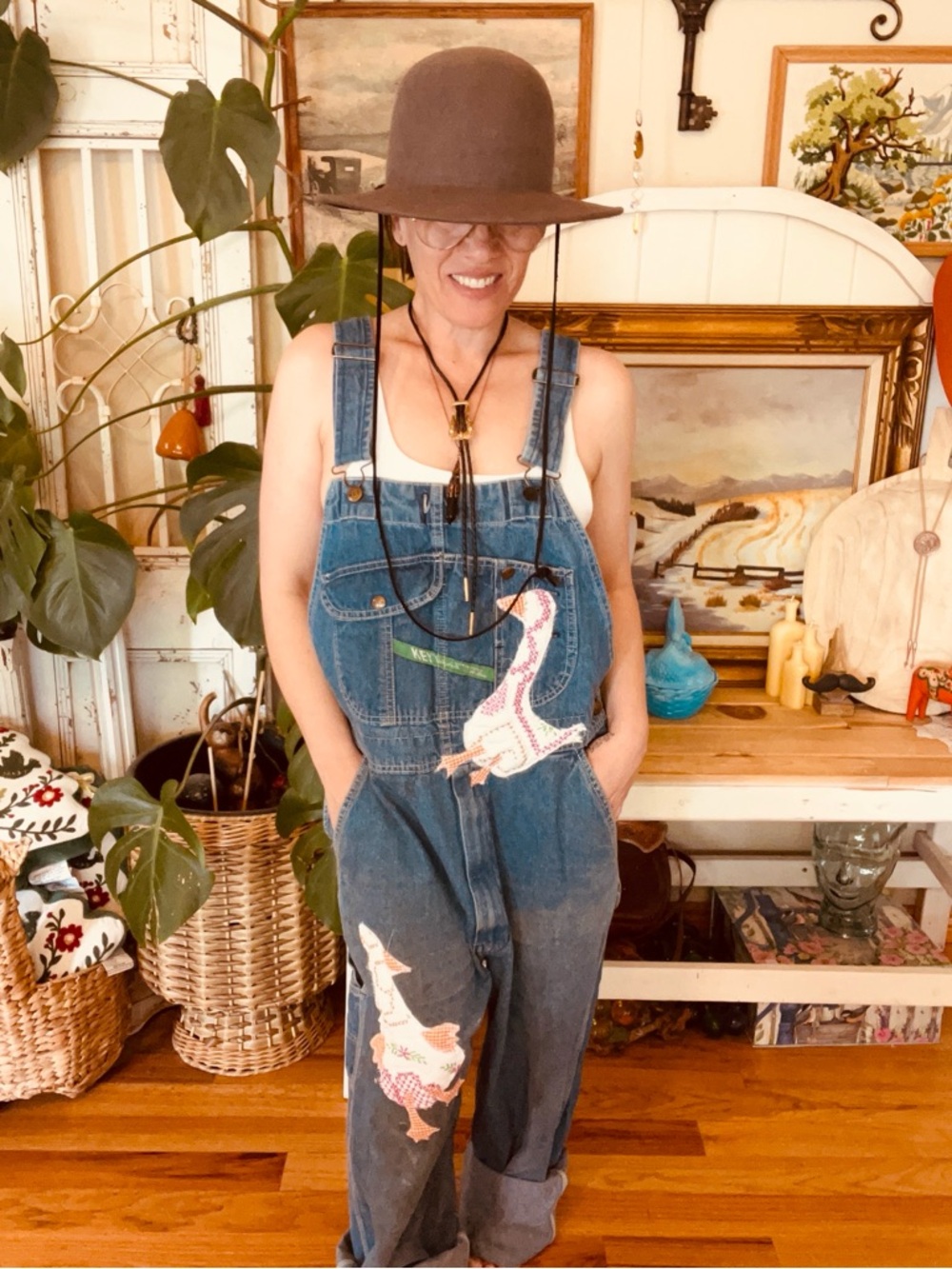 OOAK Vintage Key Eclectic Grandpa Upcycle Overalls Quilted Goose